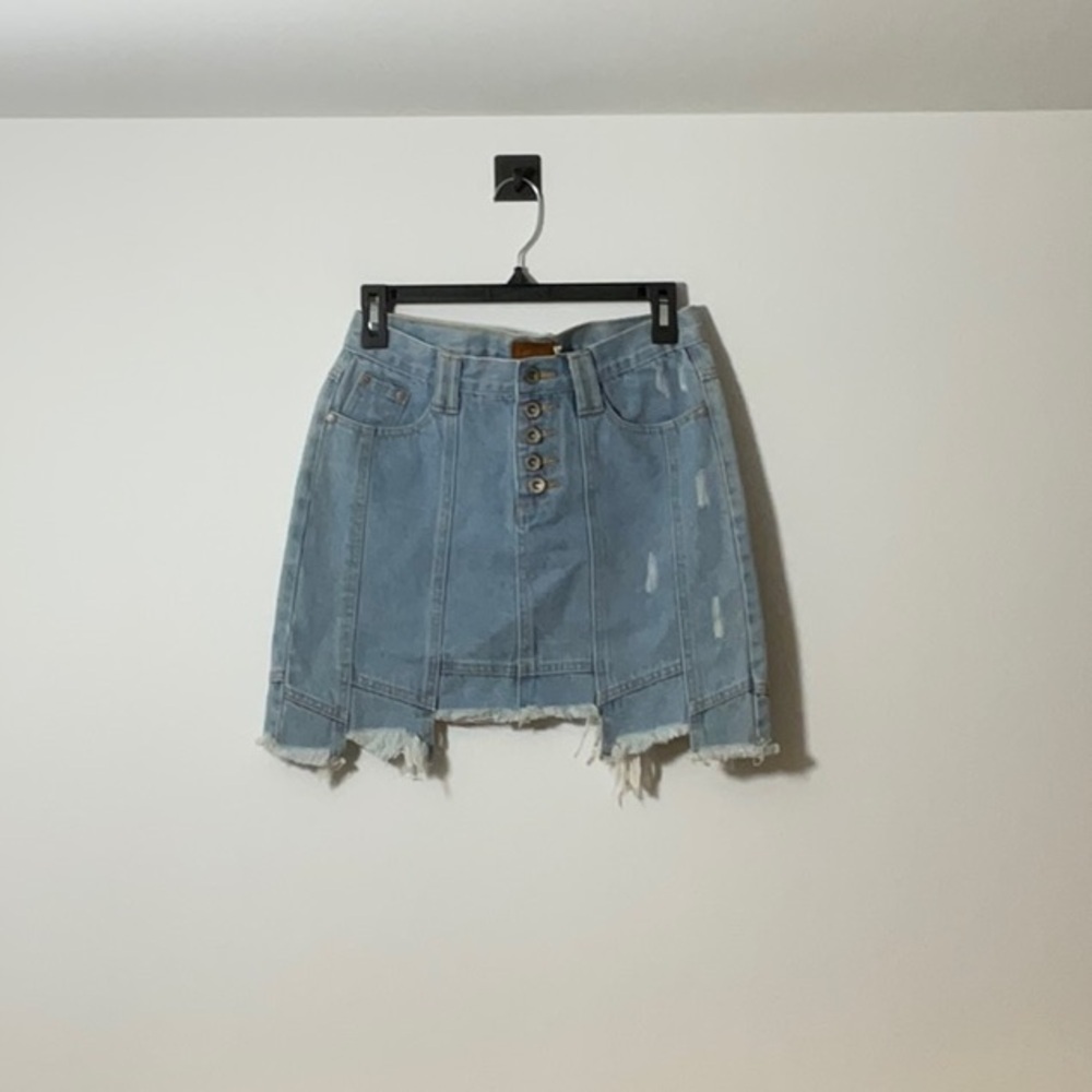 POL Asymmetrical Denim Skirt with Button Detail